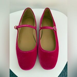 J. Crew Fuchsia Velvet Mary Jane Flats